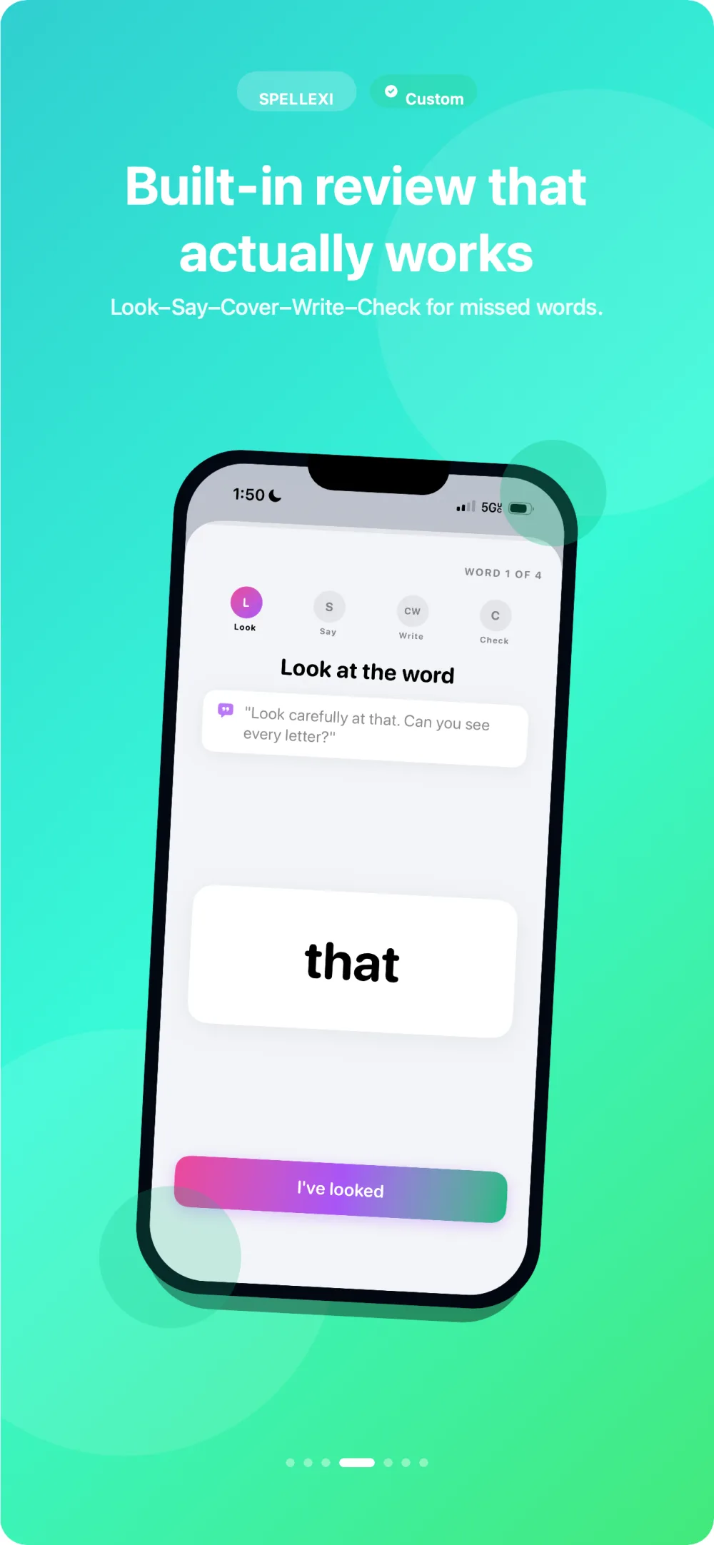 Built-in Look-Say-Cover-Write-Check review for missed words
